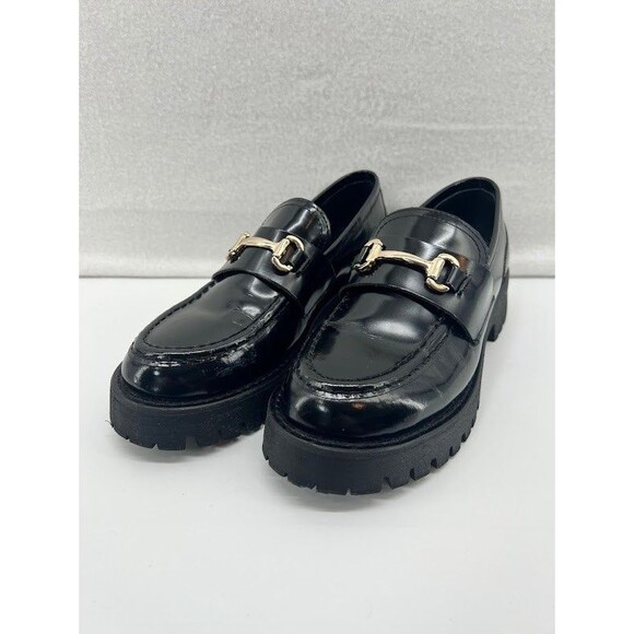 Steve Madden Lando Womens Shoes Sz 8 M Black Leather Tailored Lug Sole Loafer - Picture 1 of 7